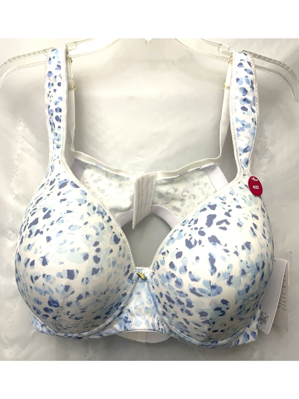 Butterfly Plunge Bra Plunge Double Back Strap Blue Leopard Print Size 40D